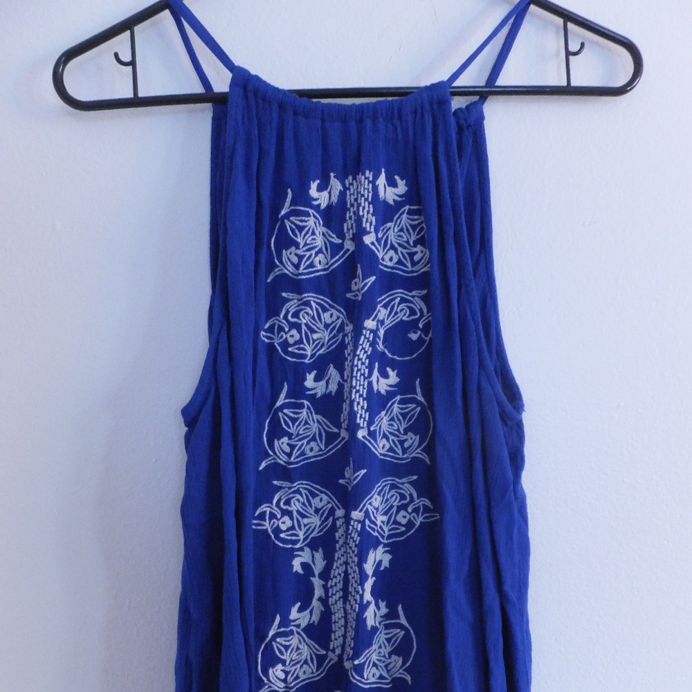 Loose blue high neck top